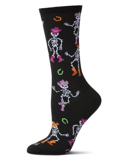 Women's "Howdy Skeletons" Halloween Holiday Novelty Crew Sock : Color: Black