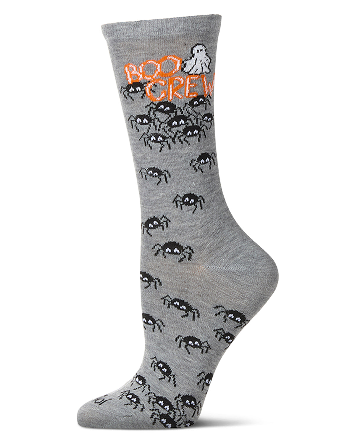 Women's "Boo Crew" Halloween Holiday Novelty Crew Sock : Color: Med Gray Heather