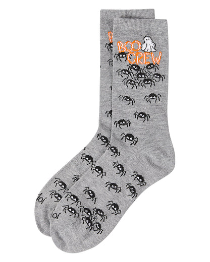 Women's "Boo Crew" Halloween Holiday Novelty Crew Sock : Color: Med Gray Heather