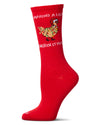 Women's "Chicken It Twice" Christmas Holiday Novelty Crew Sock : Color: Red
