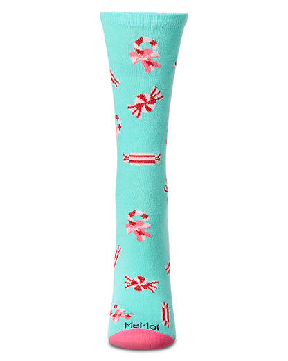 Women's "Holiday Candy" Christmas Novelty Crew Sock : Color: Seafoam