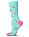 Women's "Holiday Candy" Christmas Novelty Crew Sock : Color: Seafoam