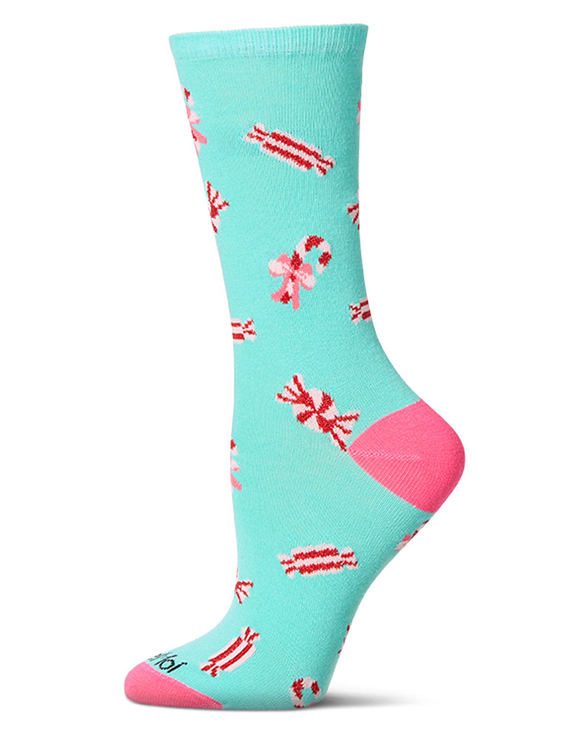 Women's "Holiday Candy" Christmas Novelty Crew Sock : Color: Seafoam