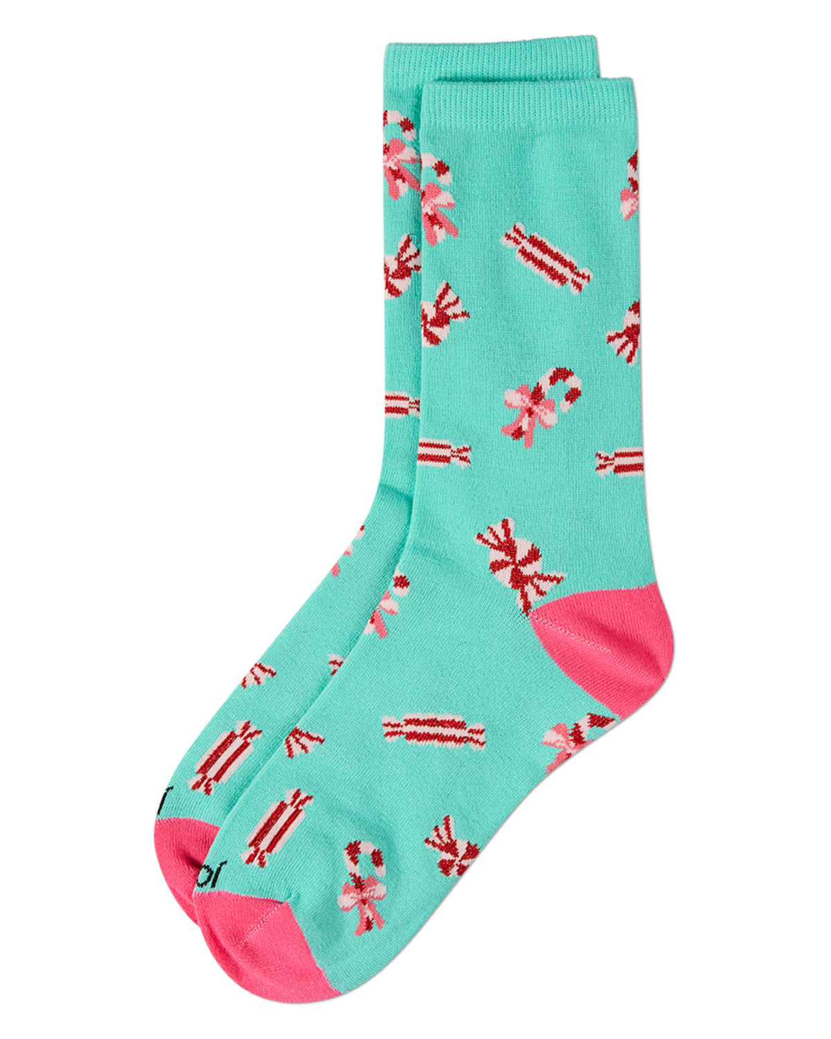 Women's "Holiday Candy" Christmas Novelty Crew Sock : Color: Seafoam