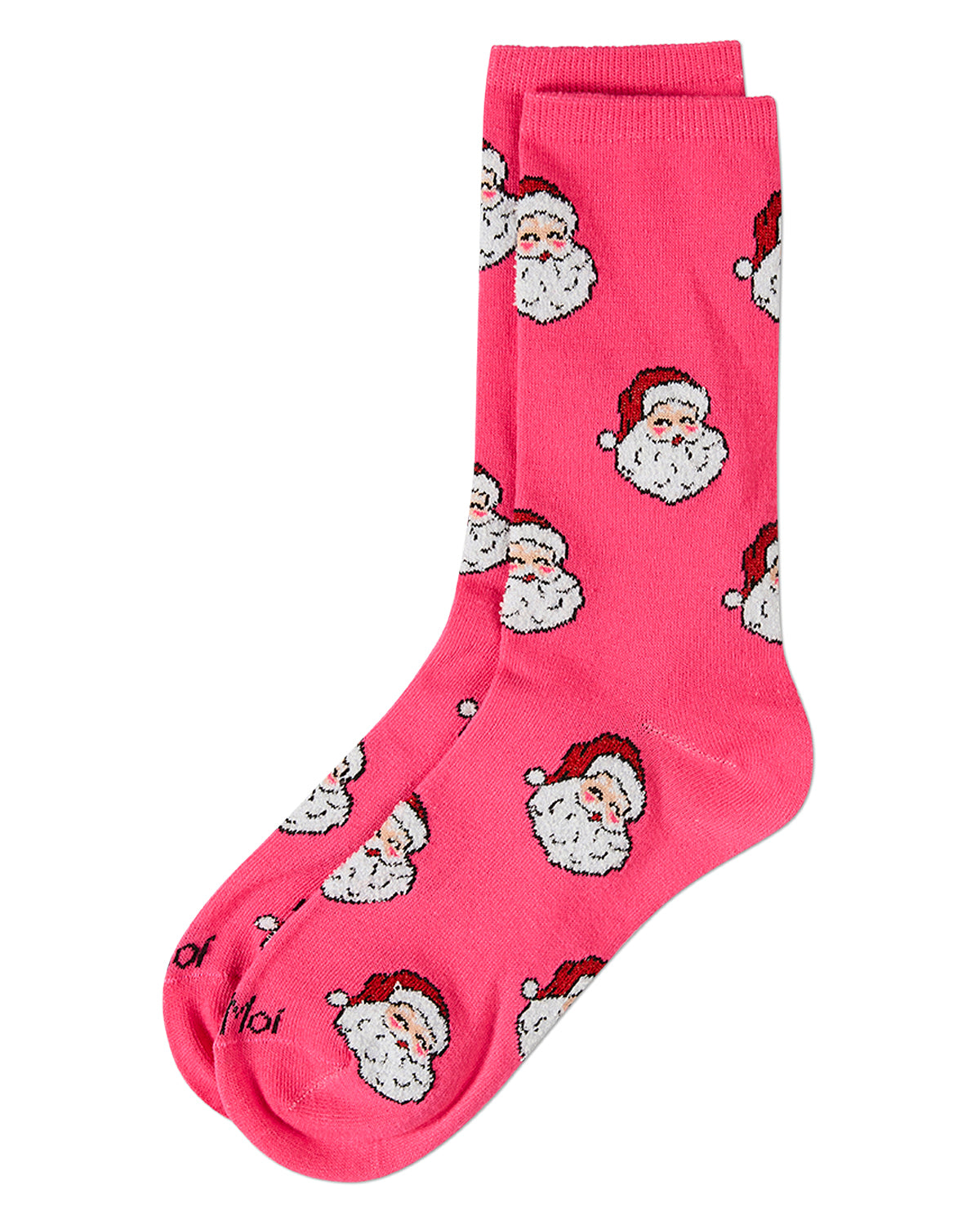 Women's "Retro Santa" Christmas Holiday Novelty Crew Sock : Color: Hot Pink