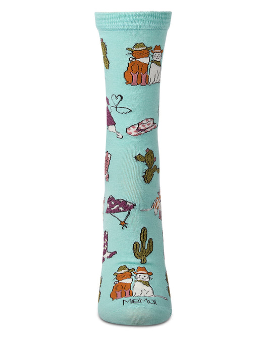 Women's "Rodeo Cats" Rayon-Blend Novelty Crew Sock