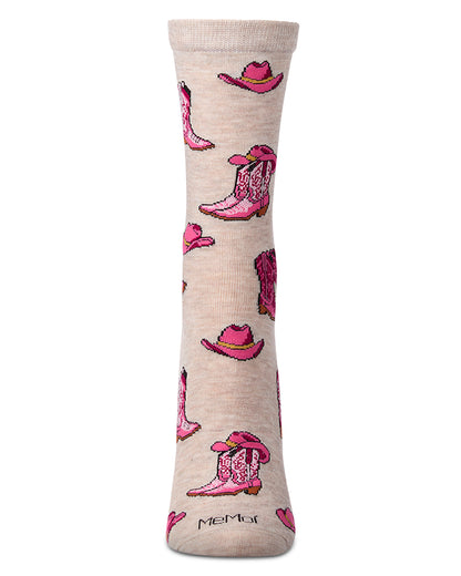 Women's "Cowboy Boots" Rayon-Blend Novelty Crew Sock