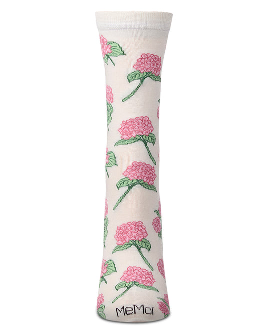 Women's Hydrangea-Themed Rayon-Blend Novelty Crew Sock