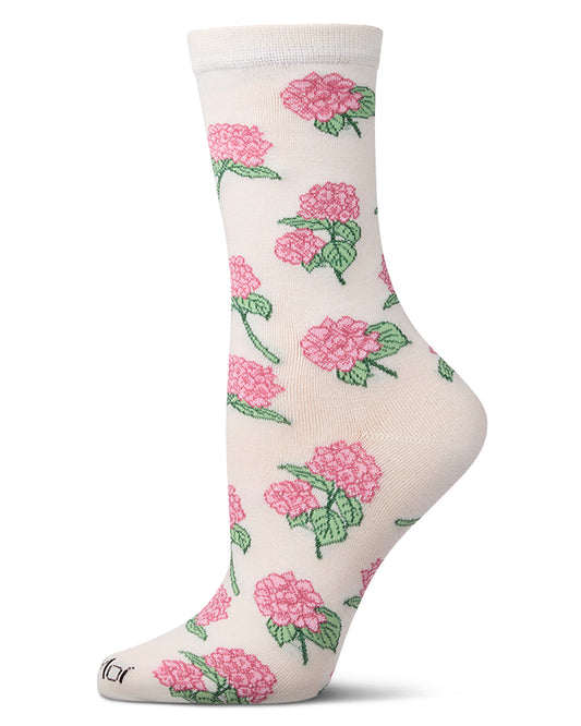 Women's Hydrangea-Themed Rayon-Blend Novelty Crew Sock