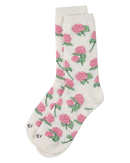 Women's Hydrangea-Themed Rayon-Blend Novelty Crew Sock