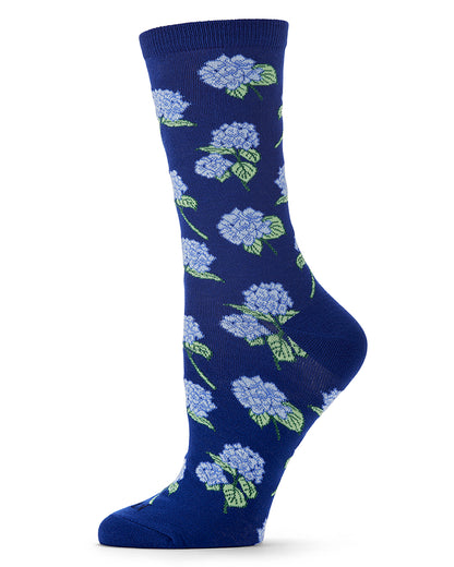 Women's Hydrangea-Themed Rayon-Blend Novelty Crew Sock