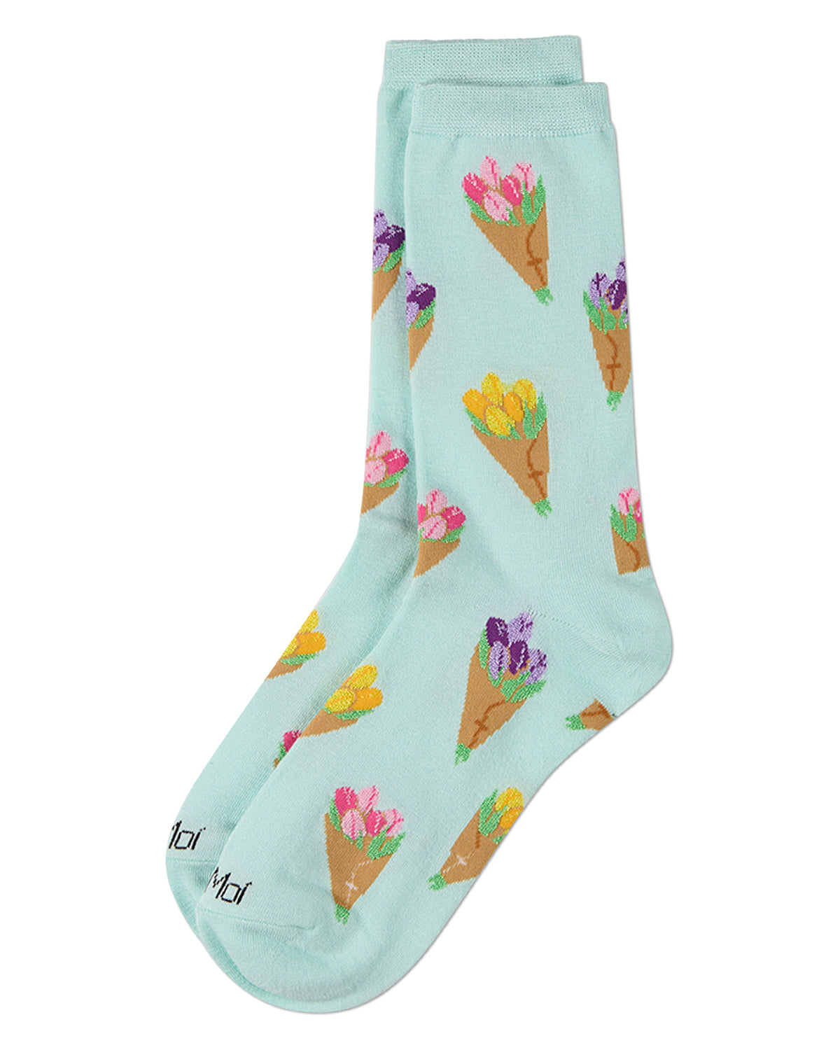 Women's "Tulip Bouquets" Rayon-Blend Novelty Crew Sock