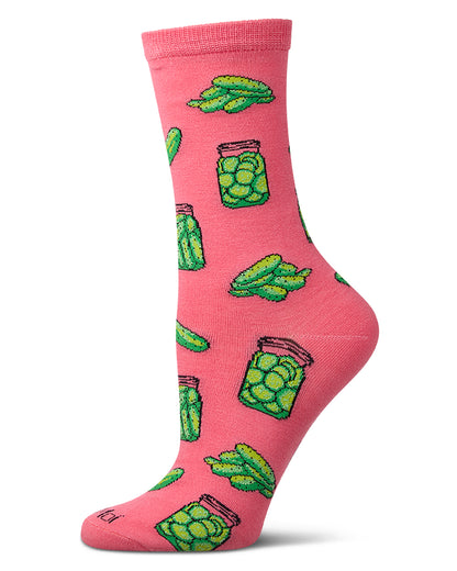 Women's Pickles-Themed Rayon-Blend Novelty Crew Sock
