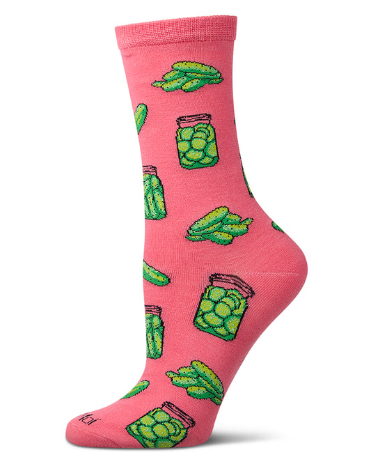 Women's Pickles-Themed Rayon-Blend Novelty Crew Sock