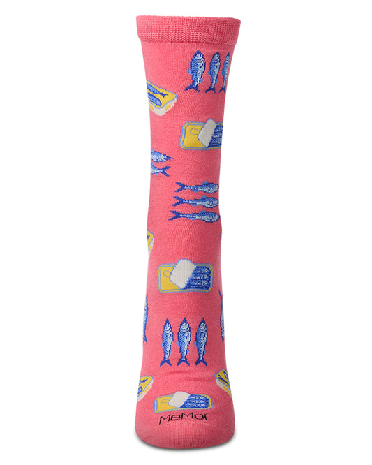 Women's Sardines-Themed Rayon-Blend Novelty Crew Sock