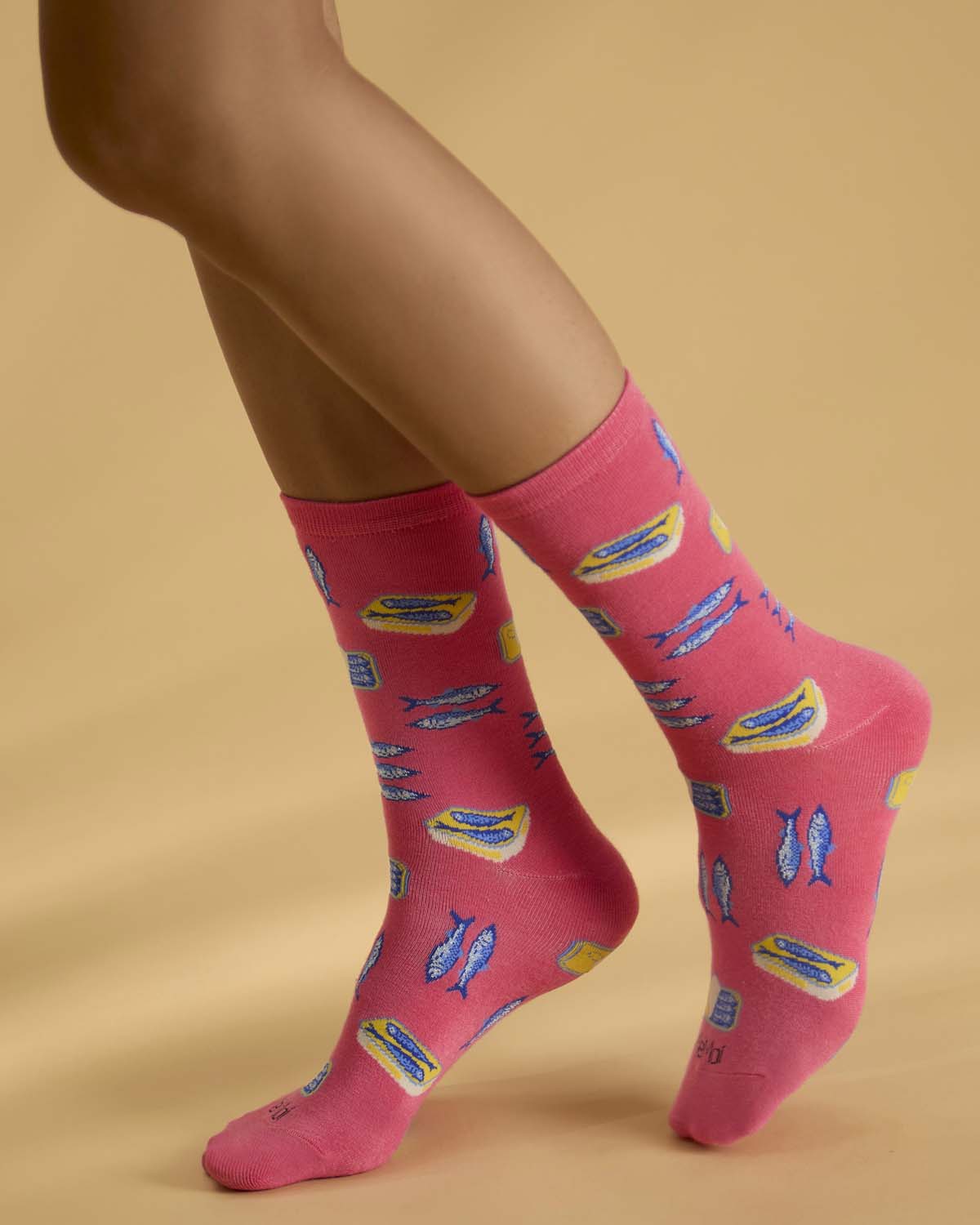 Women's Sardines-Themed Rayon-Blend Novelty Crew Sock