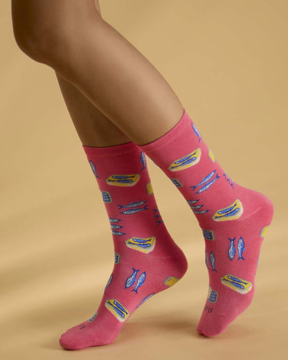 Women's Sardines-Themed Rayon-Blend Novelty Crew Sock