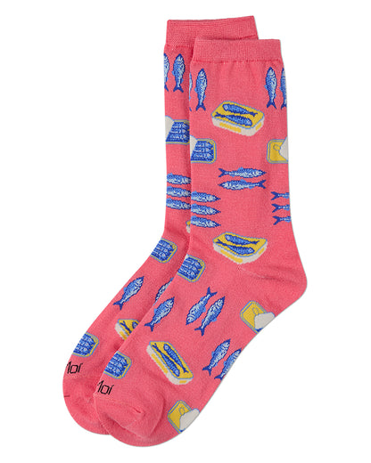 Women's Sardines-Themed Rayon-Blend Novelty Crew Sock