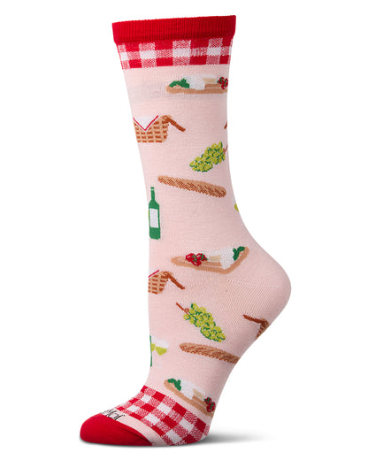 Women's Picnic-Themed Rayon-Blend Novelty Crew Sock