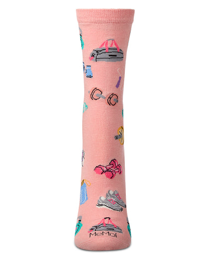 Women's Workout-Themed Rayon-Blend Novelty Crew Sock
