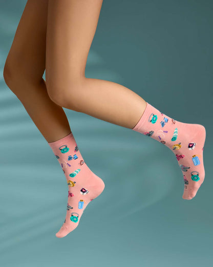 Women's Workout-Themed Rayon-Blend Novelty Crew Sock