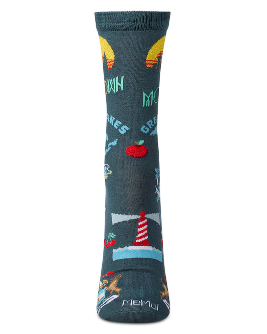 Women's Michigan-Themed Rayon-Blend Novelty Crew Sock