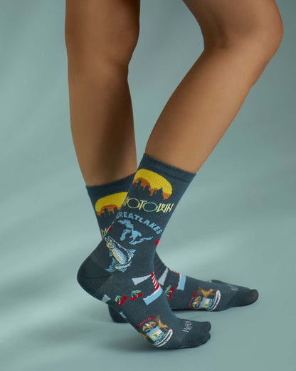 Women's Michigan-Themed Rayon-Blend Novelty Crew Sock