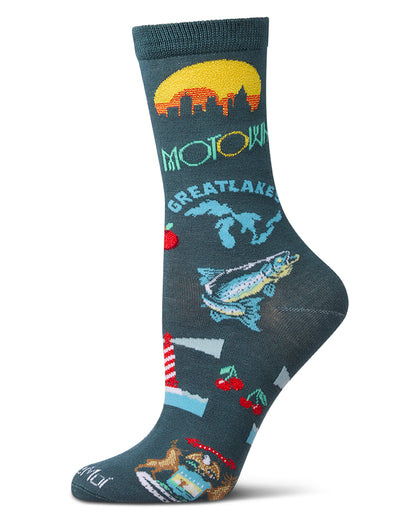 Women's Michigan-Themed Rayon-Blend Novelty Crew Sock