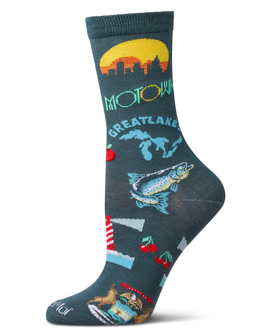 Women's Michigan-Themed Rayon-Blend Novelty Crew Sock