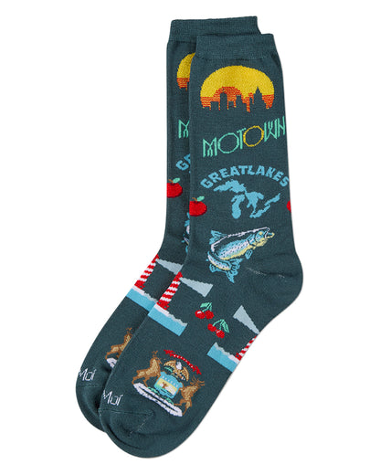 Women's Michigan-Themed Rayon-Blend Novelty Crew Sock