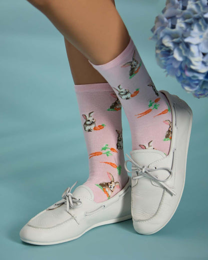 Women's "Bunny & Carrot" Rayon-Blend Novelty Crew Sock