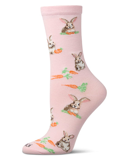 Women's "Bunny & Carrot" Rayon-Blend Novelty Crew Sock