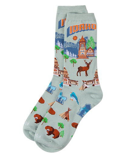 Women's Idaho-Themed Rayon-Blend Novelty Crew Sock