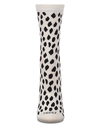 Women's "Dalmatian Spot" Rayon-Blend Fine-Gauge Novelty Crew Sock