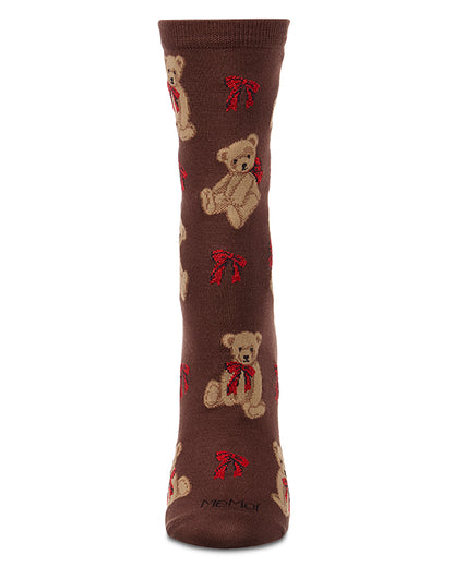 Women's "Cuddle Bear" Rayon-Blend Fine-Gauge Novelty Crew Sock