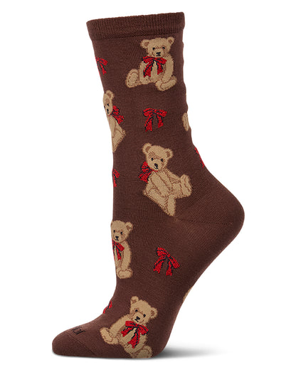 Women's "Cuddle Bear" Rayon-Blend Fine-Gauge Novelty Crew Sock