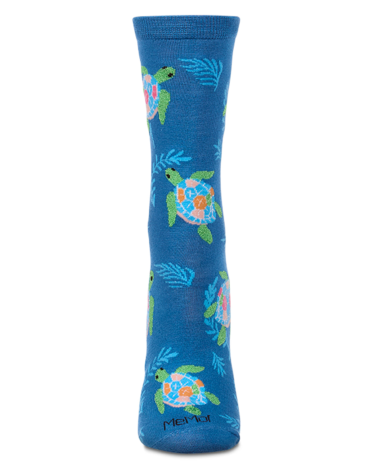 Women's "Rainbow Turtle" Rayon-Blend Fine-Gauge Novelty Crew Sock