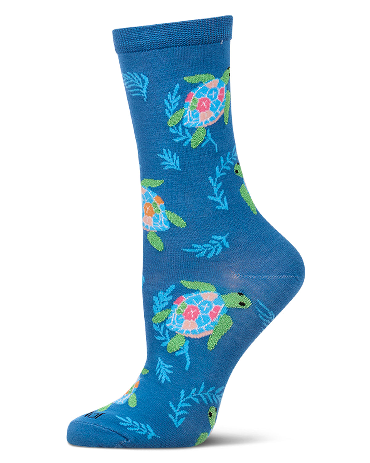 Women's "Rainbow Turtle" Rayon-Blend Fine-Gauge Novelty Crew Sock