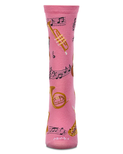 Women's Jazz-Themed Rayon-Blend Fine-Gauge Novelty Crew Sock
