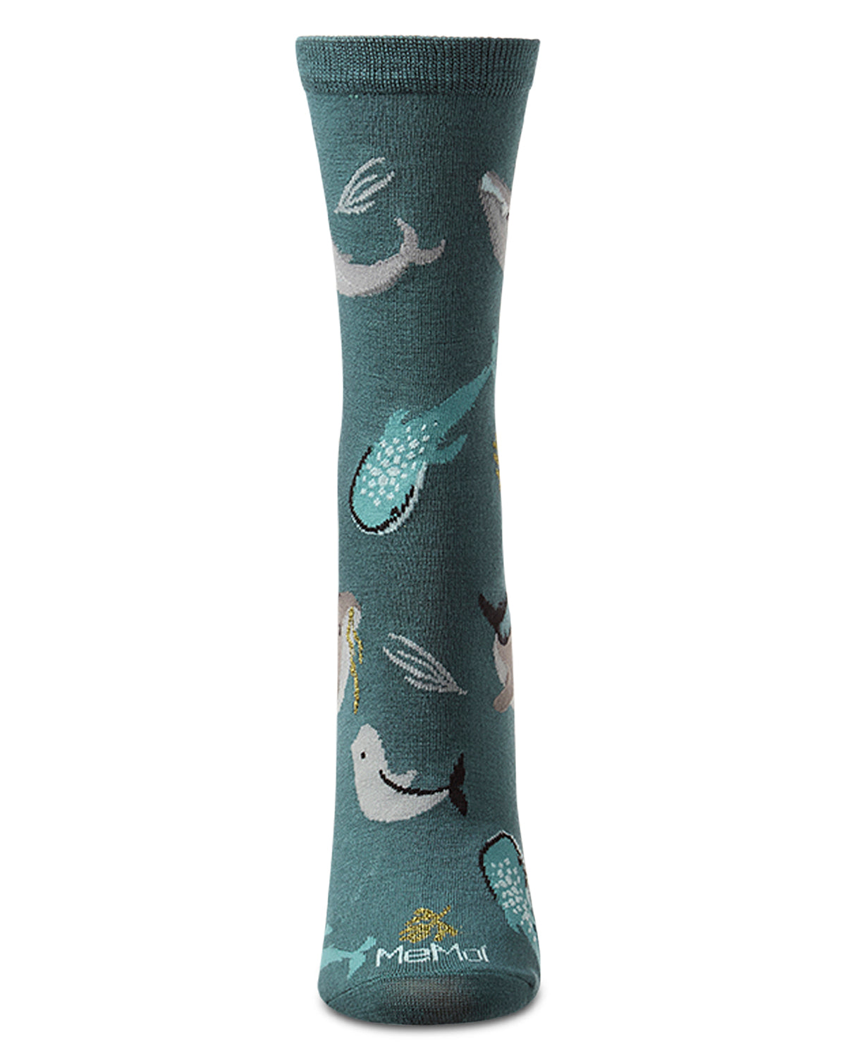 Women's "Whale Family" Rayon-Blend Fine-Gauge Novelty Crew Sock