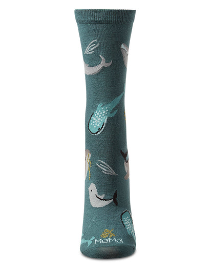Women's "Whale Family" Rayon-Blend Fine-Gauge Novelty Crew Sock