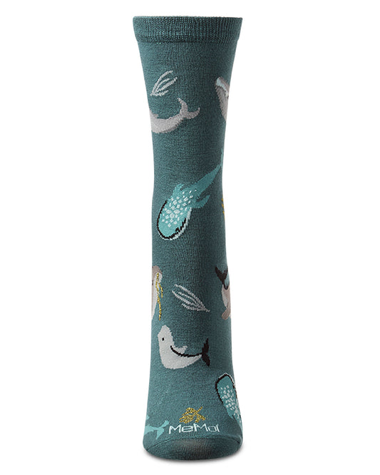 Women's "Whale Family" Rayon-Blend Fine-Gauge Novelty Crew Sock
