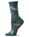 Women's "Whale Family" Rayon-Blend Fine-Gauge Novelty Crew Sock