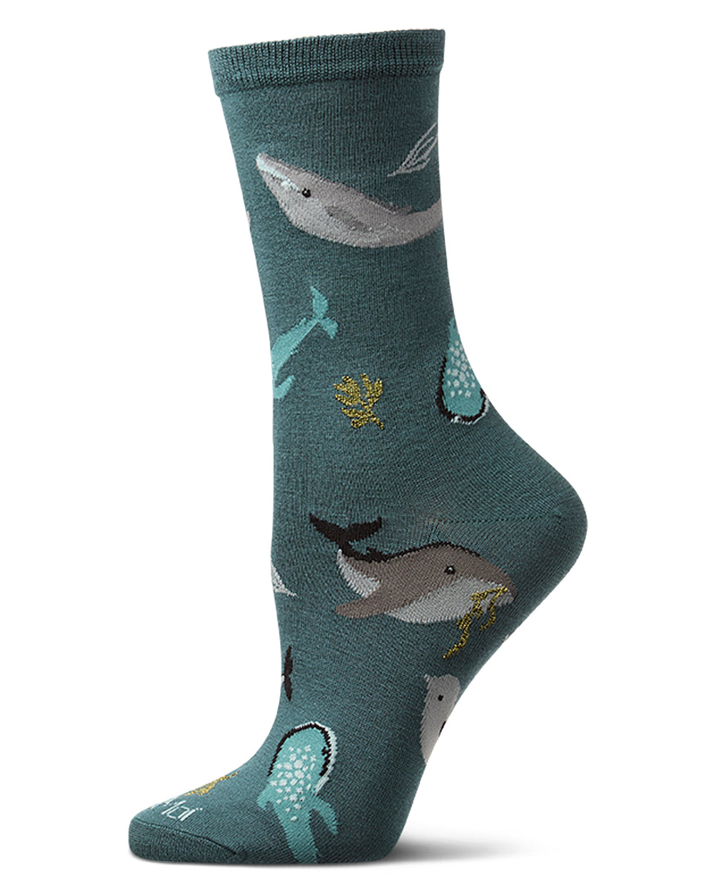 Women's "Whale Family" Rayon-Blend Fine-Gauge Novelty Crew Sock