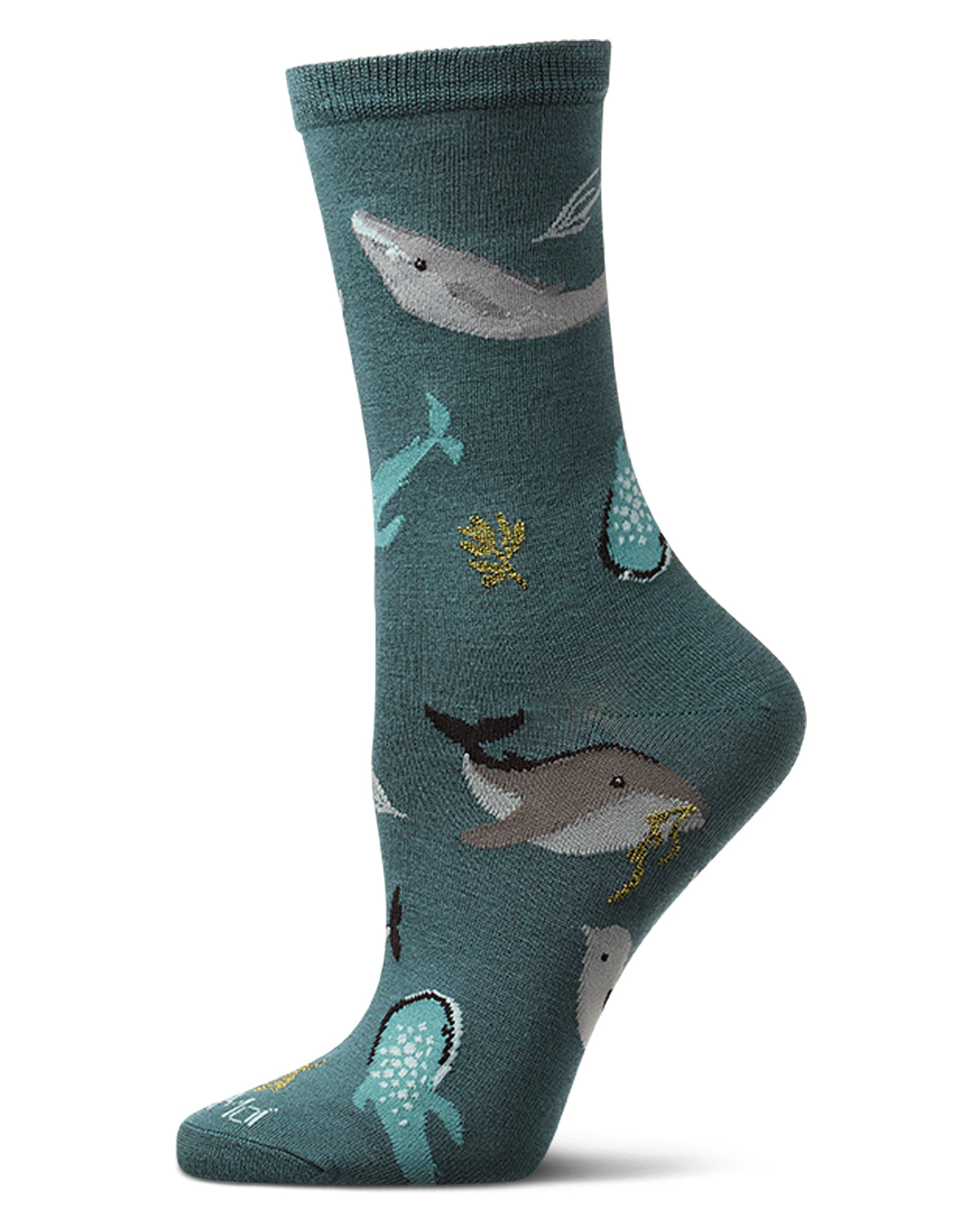 Women's "Whale Family" Rayon-Blend Fine-Gauge Novelty Crew Sock
