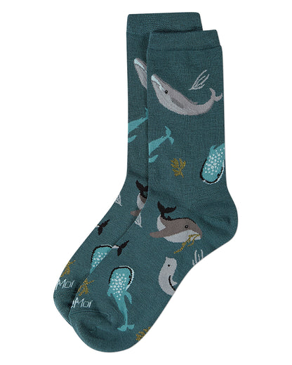 Women's "Whale Family" Rayon-Blend Fine-Gauge Novelty Crew Sock