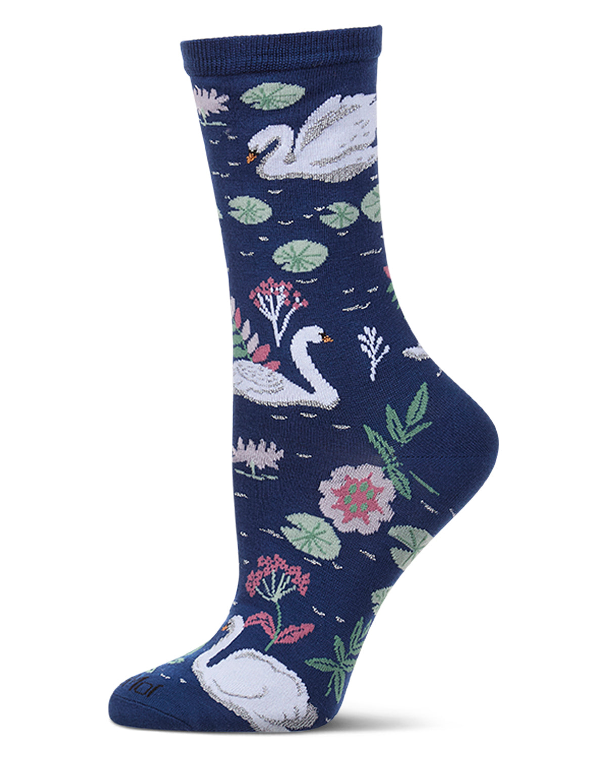 Women's "Swan Lake" Rayon-Blend Fine-Gauge Novelty Crew Sock