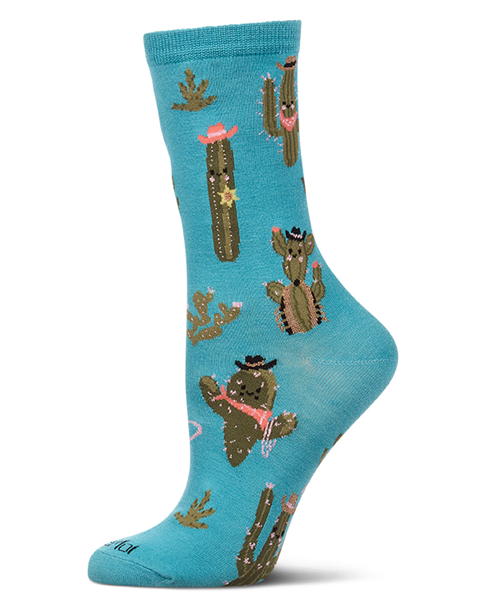 Women's "Rodeo Cactus" Rayon-Blend Fine-Gauge Novelty Crew Sock