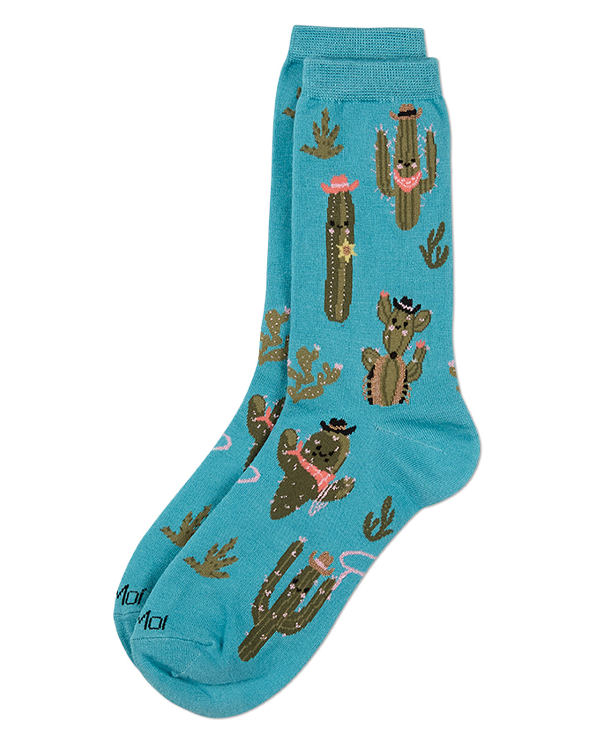 Women's "Rodeo Cactus" Rayon-Blend Fine-Gauge Novelty Crew Sock