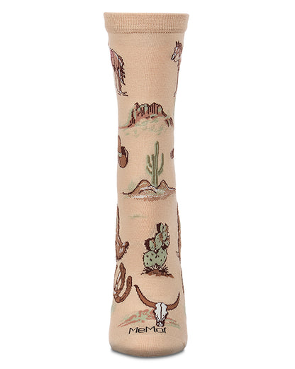 Women's Vintage-Style Western Rayon-Blend Novelty Crew Sock